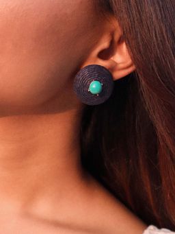 Pipa Bella by Nykaa Fashion - Dainty Black Textured Stud Earrings Embellished with Turquoise Stone