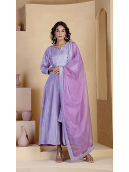 Ritivesh - Lavender Shimmer Silk Tissue Anarkali Kurta with Pant and Dupatta (Set of 3)