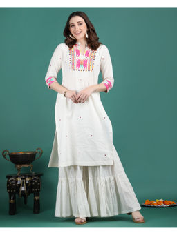 Ritivesh - Off White Magenta Panel Kurta with Sharara (Set of 2)