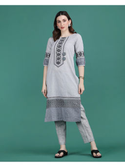 Ritivesh - Grey Cotton Designer Sleeves Kurta with Pant (Set of 2)