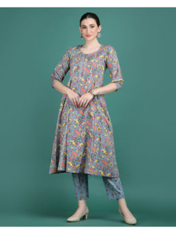 Ritivesh - Grey Kalidar Anarkali Kurta with Pant (Set of 2)