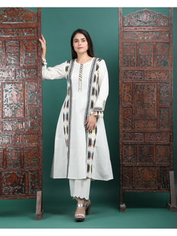 Ritivesh - Off White Black A-Line Kurta with Pant (Set of 2)