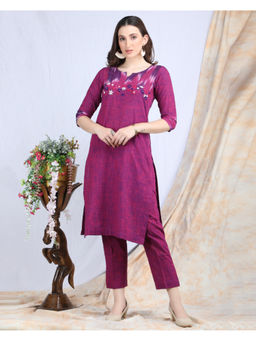 Ritivesh - Purple Cotton Ika Yoke Kurta with Pant (Set of 2)