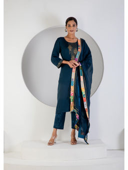 Ritivesh - Blue Hand Embroidered Organza Kurta with Pant and Dupatta (Set of 3)