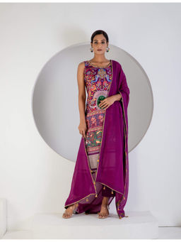 Ritivesh - Purple Digital Print Modal Kurta With Lycra Pant And Dupatta (Set of 3)
