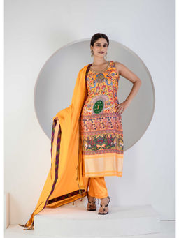 Ritivesh - Orange Digital Print Modal Kurta With Lycra Pant And Dupatta (Set of 3)