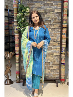 Ritivesh - Blue Kurta Pant With Pant and Leheriya Dupatta (Set of 3)