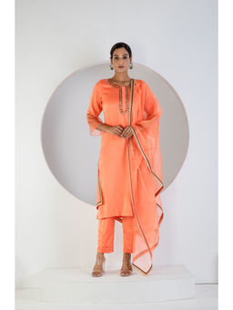 Ritivesh - Peach Embroidered Sand Modal Kurta With Pant and Dupatta (Set of 3)