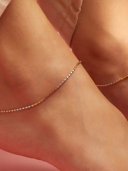 Zavya - Triple Tone 925 Sterling Silver Chain Anklet - Pair