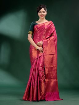 CHARUKRITI - Fuchsia Pure Silk Handwoven Soft Saree with Unstitched Blouse