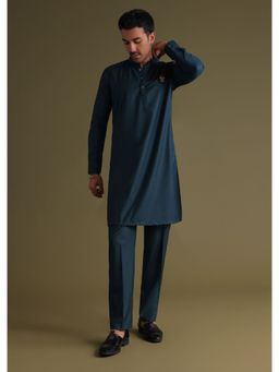 KALKI FASHION - Teal Pathani Kurta with a Black Patch on Shoulder with Embroidery (Set of 2)
