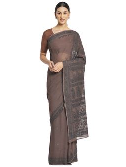 Fabindia - Chiffon Printed Sari (Light Grey)
