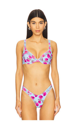 For Love & Lemons - Floral Stems Ruffle Underwire Bikini Top