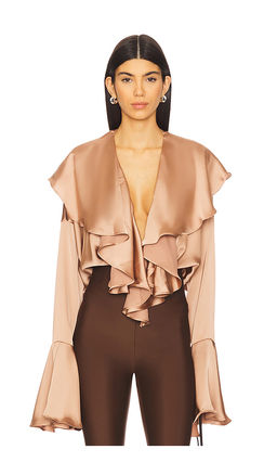 Norma Kamali - Long Sleeve Ruffle Bodysuit