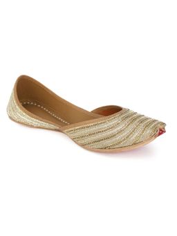 NR by Nidhi Rathi - Embellished Ethnic Golden Leather Mojaris Flats