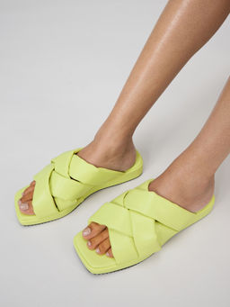 MIXT by Nykaa Fashion - Light Green Square Toe Criss Cross Strap Slider Flats