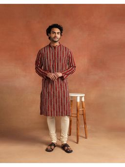 Fabindia - Men's Fabindia Maroon Cotton Ajrakh Printed Long Kurta