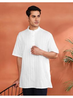 Fabindia - Men's Fabindia White Cotton Chikankari Short Kurta