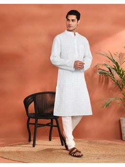 Fabindia - Men's Fabindia White Cotton Dobby Long Kurta