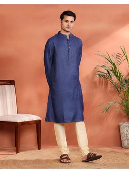Fabindia - Men's Fabindia Blue Viscose Silk Zari Stripe Long Kurta