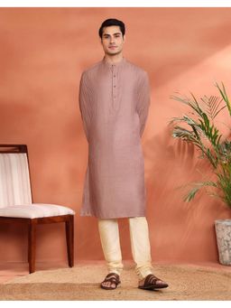 Fabindia - Men's Fabindia Pink Viscose Silk Zari Stripe Long Kurta