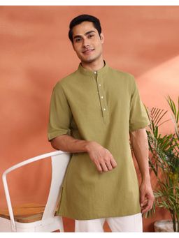 Fabindia - Men's Fabindia Green Cotton Check Short Kurta