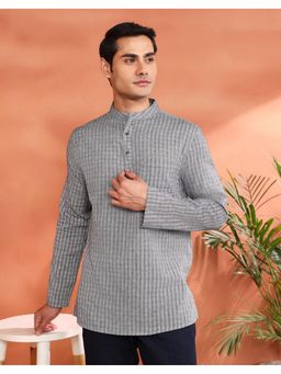 Fabindia - Men's Fabindia Grey Cotton Dobby Straight Fit Short Kurta