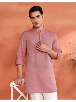 Fabindia - Men's Fabindia Pink Cotton Dobby Short Kurta