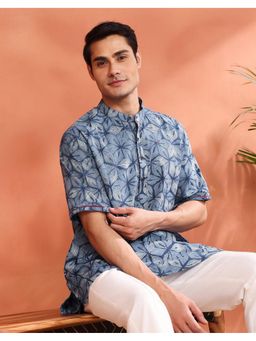 Fabindia - Men's Fabindia Indigo Cotton Dabu Printed Short Kurta