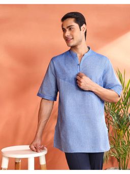 Fabindia - Men's Fabindia Blue Cotton Stripe Short Kurta