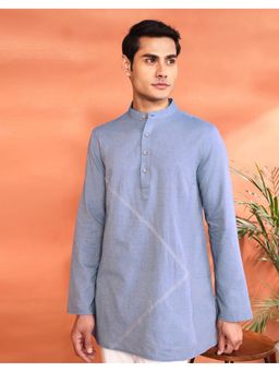 Fabindia - Men's Fabindia Blue Cotton Dobby Straight Fit Short Kurta