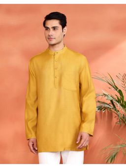 Fabindia - Men's Fabindia Yellow Viscose Silk Short Kurta