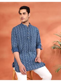 Fabindia - Men's Fabindia Indigo Cotton Dabu Printed Short Kurta