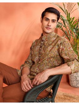 Fabindia - Men's Fabindia Multicolor Cotton Kalamkari Printed Short Kurta