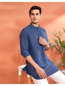 Fabindia - Men's Fabindia Indigo Cotton Printed Dabu Short Kurta