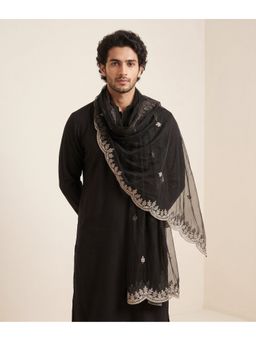 MUFFLY - Elegant Men Organza Black Dupatta