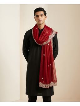MUFFLY - Men Elegant Twill Maroon Net Dupatta