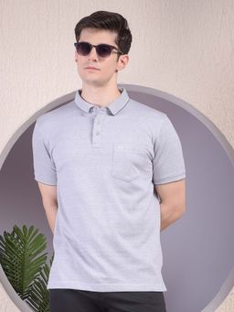 CRIMSOUNE CLUB - Men Grey Self Design Polo T-Shirt
