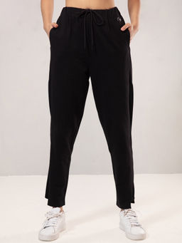Nykd by Nykaa - Cotton Terry Jogger with Adjustable Waist & Hi-low Hem Detail NYAT236-A Jet Black