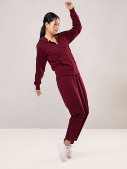 Nykd by Nykaa - Cotton Terry Jogger with Adjustable Waist & Hi-low Hem Detail NYAT236-A Zinfandel