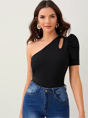 Black Solid Regular Fit Top