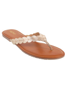 Metro - Womens Chikoo Flat ChappalsMetro Gold Patterned Flats