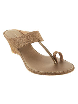 Metro - Womens Antique Gold Wedges HeelsMetro Gold Embellished Heels