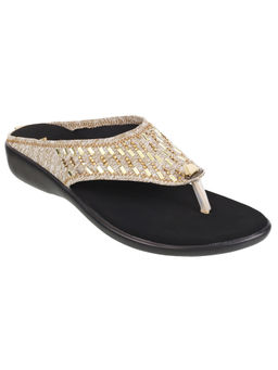 Mochi - Womens Beige Flat ChappalsMochi Beige Embellished Casual Flats
