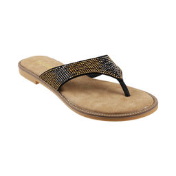Mochi - Womens Black Flat ChappalsMochi Black Patterned Flipflops