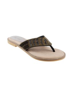 Metro - Womens Black Flat ChappalsMetro Embellished Black Flats