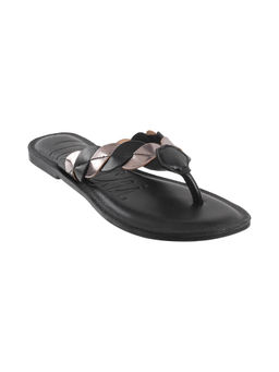 Mochi - Womens Black Flat ChappalsMochi Black Patterned Flats