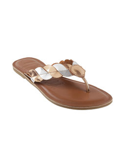 Mochi - Womens Gold Flat ChappalsMochi Gold Patterned Flats