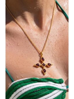 Arvino - Ruby Cross Pendant Red Necklace