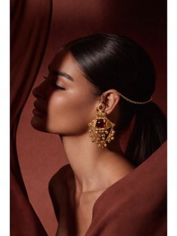 Qunic - Ruhani Ruby Ghungroo Drops Red Earrings